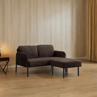 L-Shaped 2 Seater Sofa with Ottoman, Modern Polyester Fabric Loveseat Sofa, Comfy Small Couches for Small Space