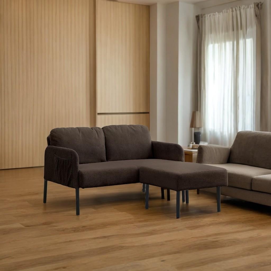 L-Shaped 2 Seater Sofa with Ottoman, Modern Polyester Fabric Loveseat Sofa, Comfy Small Couches for Small Space