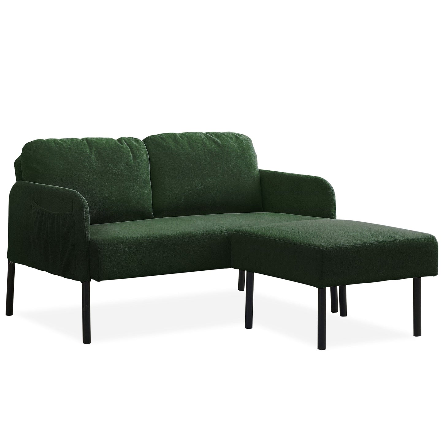 L-Shaped 2 Seater Sofa with Ottoman, Modern Polyester Fabric Loveseat Sofa, Comfy Small Couches for Small Space
