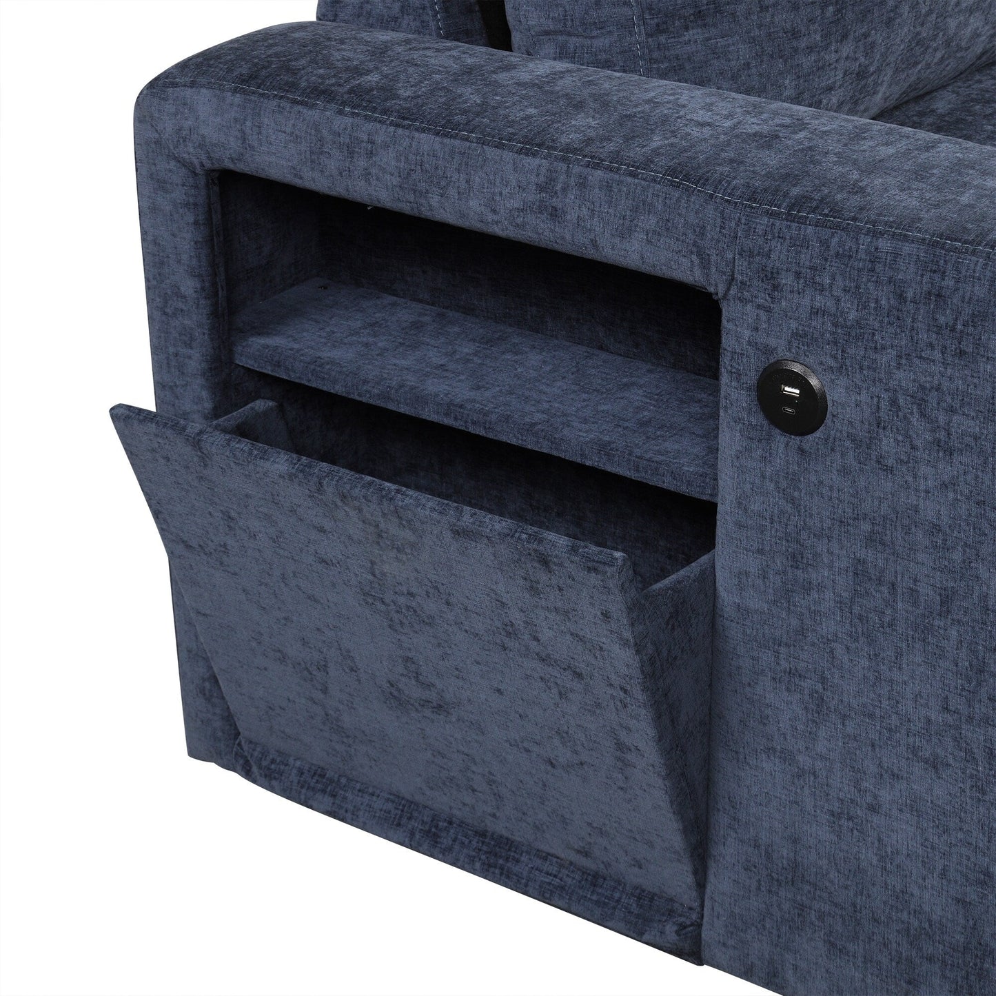 L-Shaped 5-Seat Sectional Sofa with Pull-Out Ottoman, Built-In Cup Holders, USB Charging Port and Removable Cushions