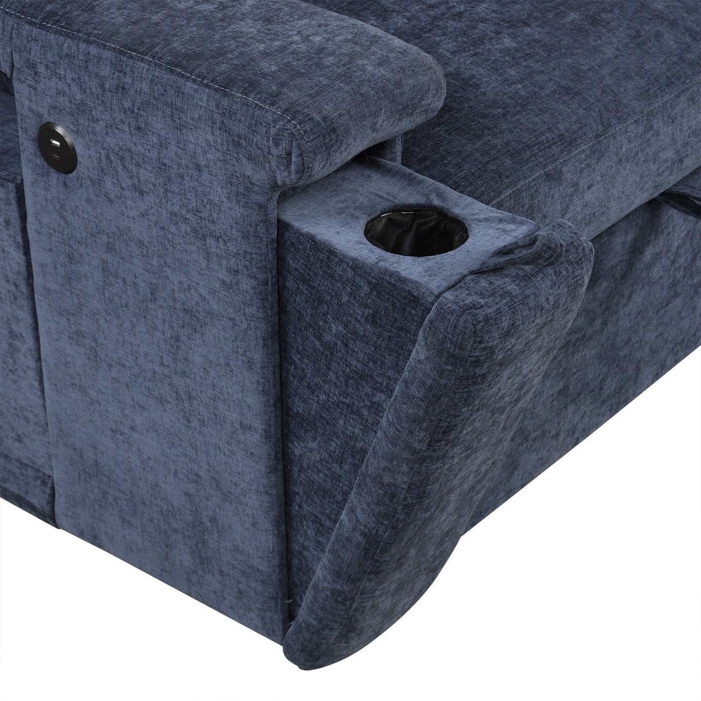 L-Shaped 5-Seat Sectional Sofa with Pull-Out Ottoman, Built-In Cup Holders, USB Charging Port and Removable Cushions