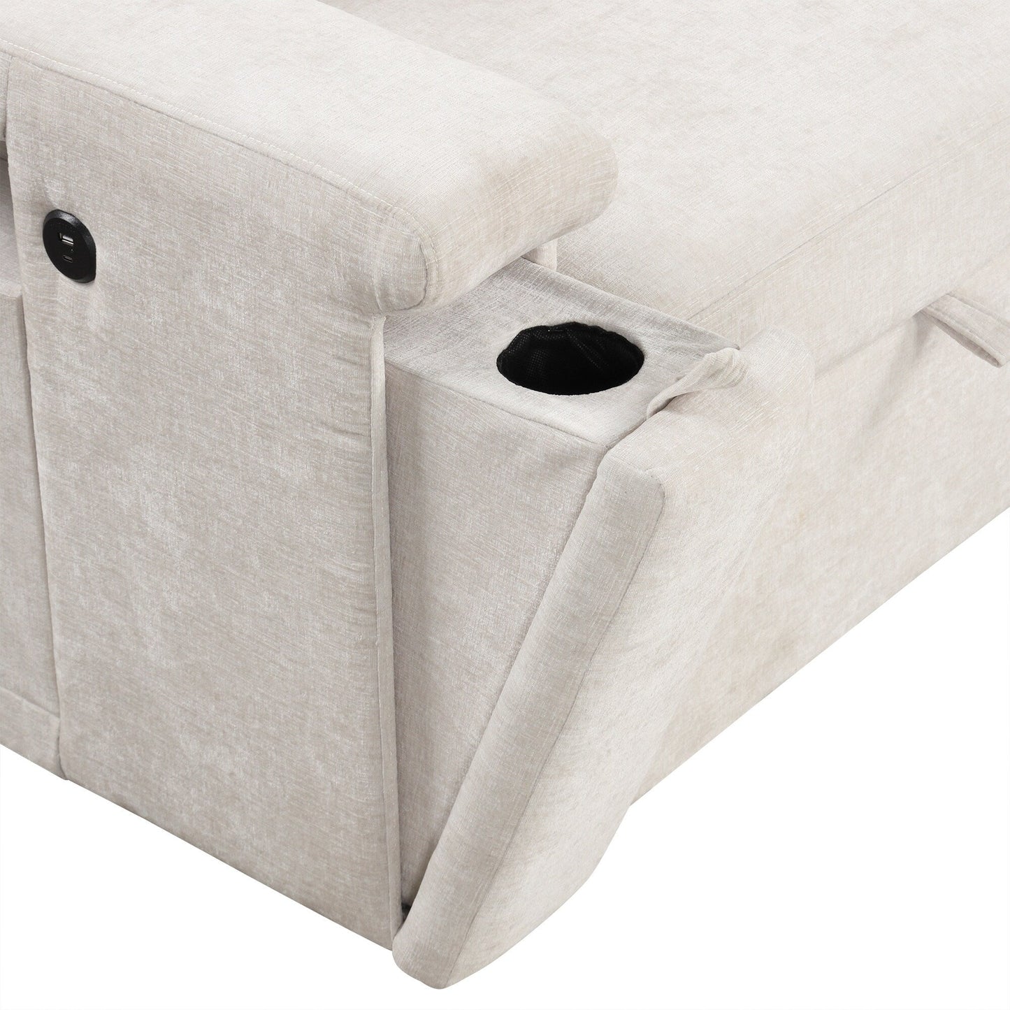 L-Shaped 5-Seat Sectional Sofa with Pull-Out Ottoman, Built-In Cup Holders, USB Charging Port and Removable Cushions