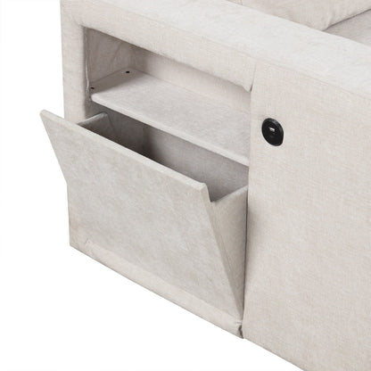 L-Shaped 5-Seat Sectional Sofa with Pull-Out Ottoman, Built-In Cup Holders, USB Charging Port and Removable Cushions