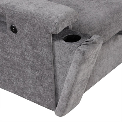 L-Shaped 5-Seat Sectional Sofa with Pull-Out Ottoman, Built-In Cup Holders, USB Charging Port and Removable Cushions