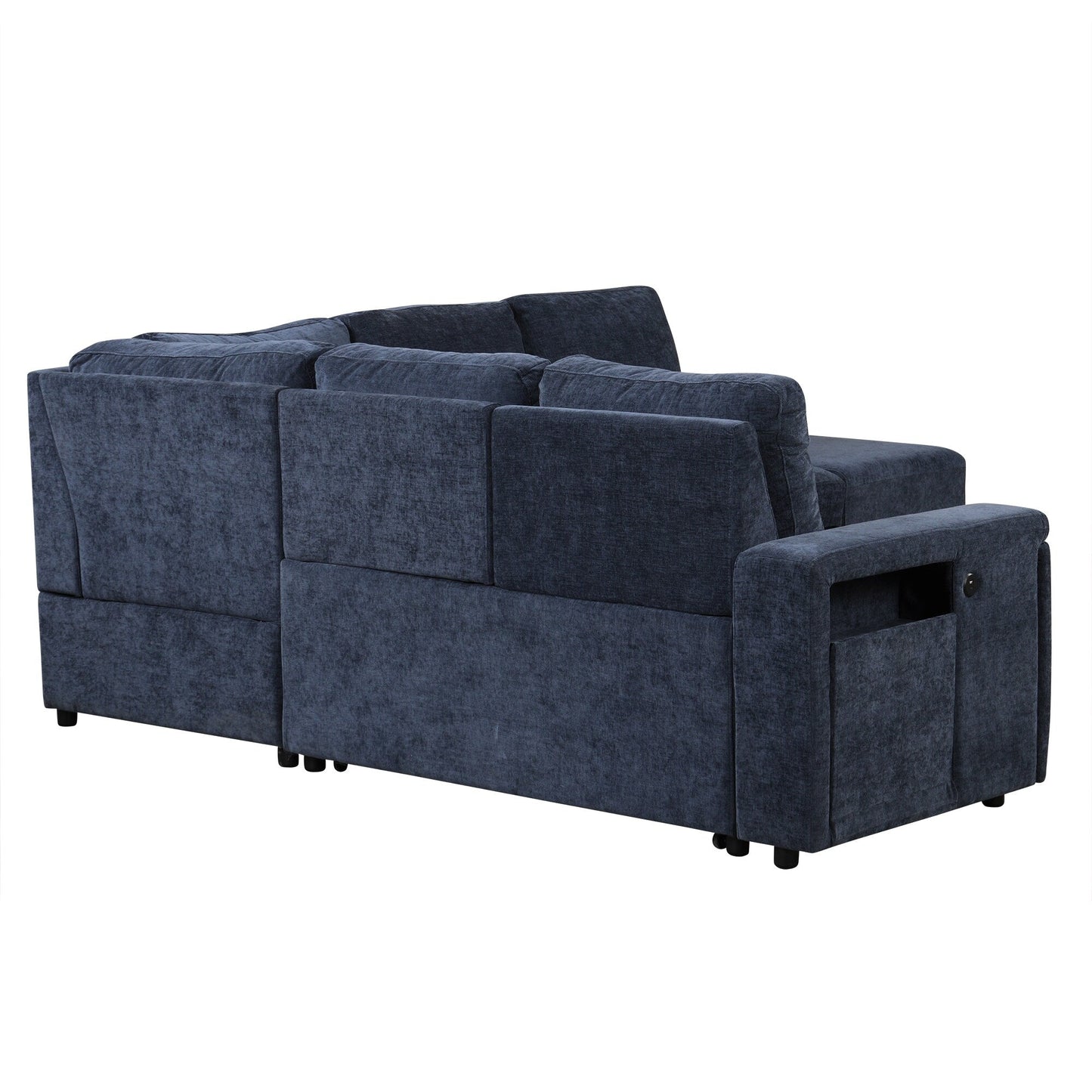 L-Shaped 5-Seat Sectional Sofa with Pull-Out Ottoman, Built-In Cup Holders, USB Charging Port and Removable Cushions