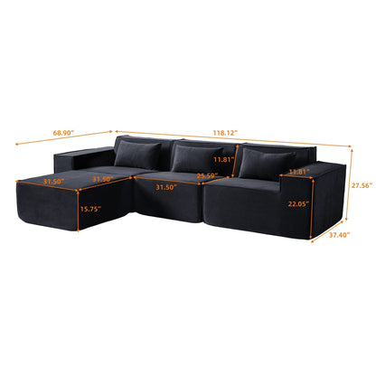 L-Shaped Cloud Sectional Couch, 118 Huge Plus Modular Corduroy Couches with Reversible Chaise Ottoman