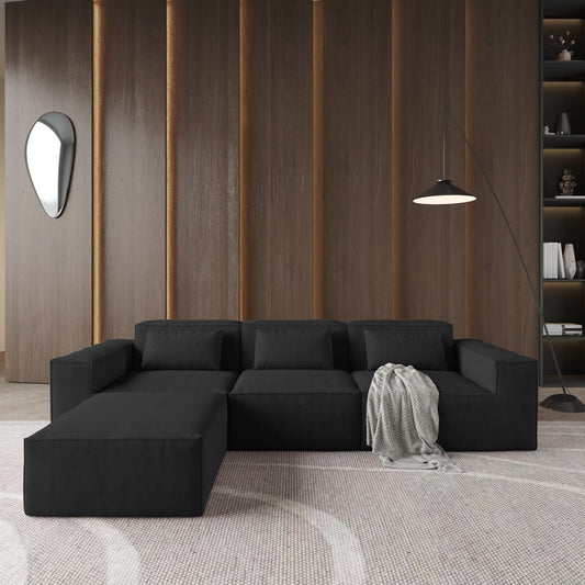 L-Shaped Cloud Sectional Couch, 118 Huge Plus Modular Corduroy Couches with Reversible Chaise Ottoman