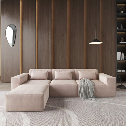 L-Shaped Cloud Sectional Couch, 118 Huge Plus Modular Corduroy Couches with Reversible Chaise Ottoman