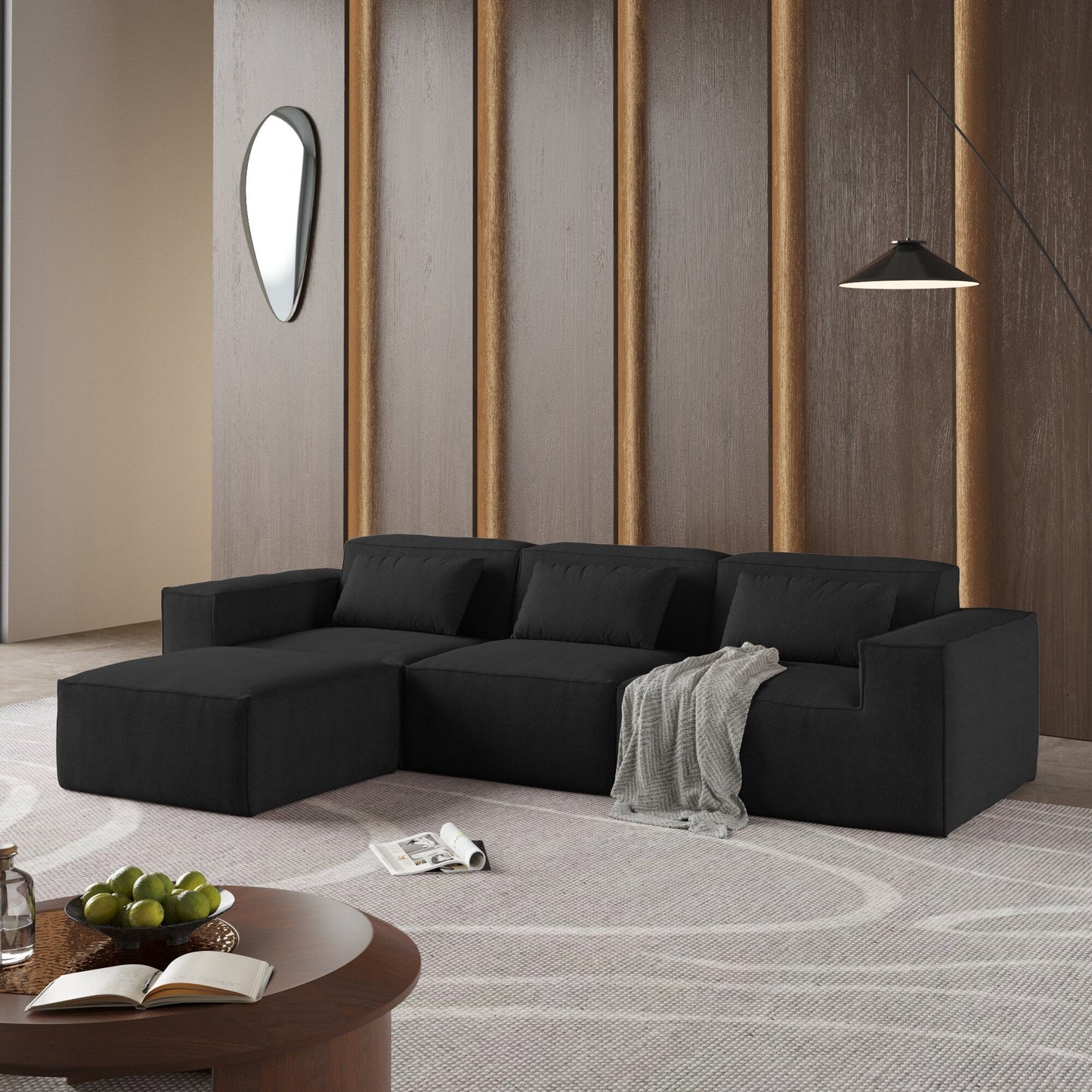 L-Shaped Cloud Sectional Couch, 118 Huge Plus Modular Corduroy Couches with Reversible Chaise Ottoman