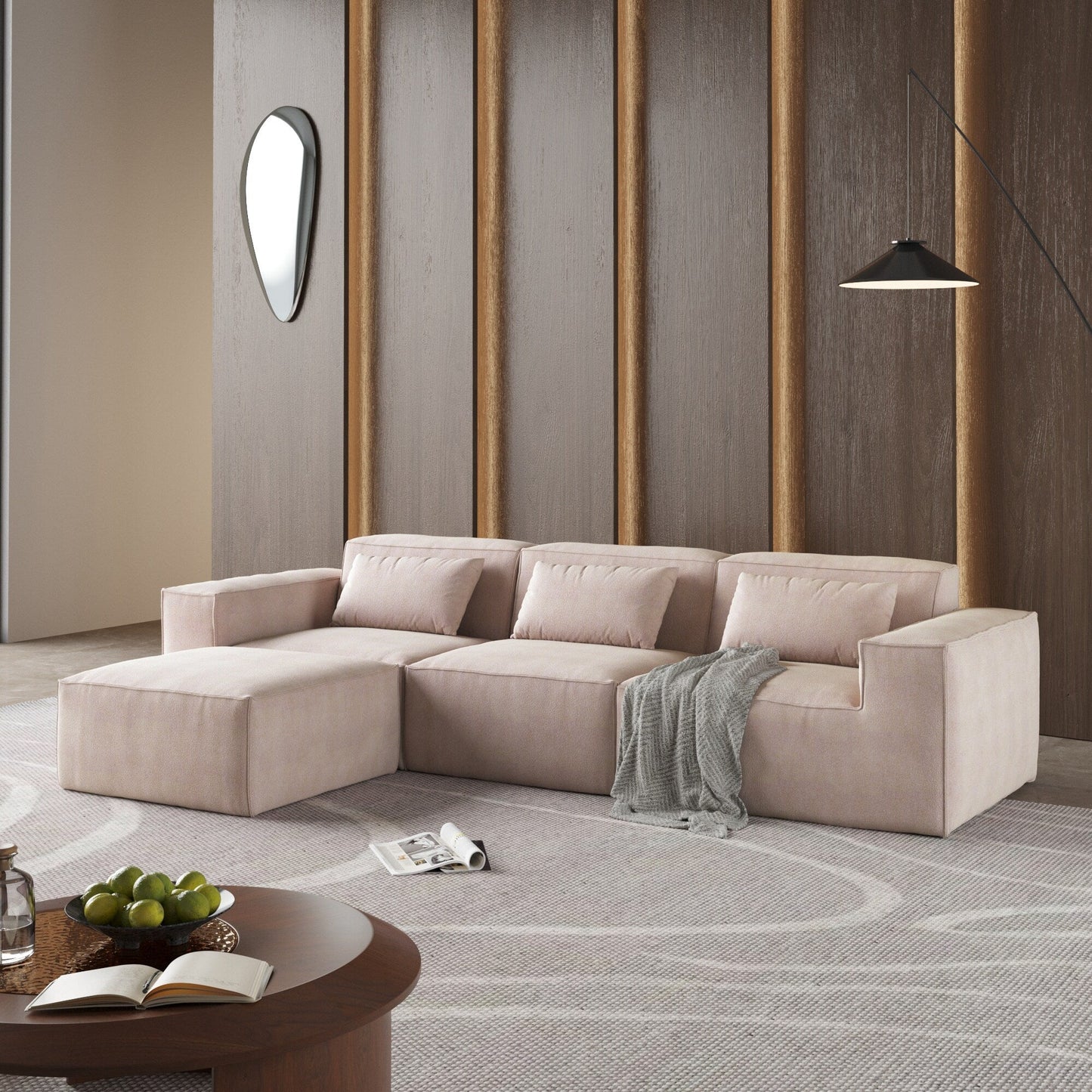L-Shaped Cloud Sectional Couch, 118 Huge Plus Modular Corduroy Couches with Reversible Chaise Ottoman