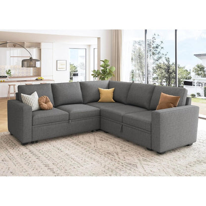 L-Shaped Modular Sleeper Sofa with Pull-Out Bed & Storage Seat - Convertible Sectional Couch for Living Room