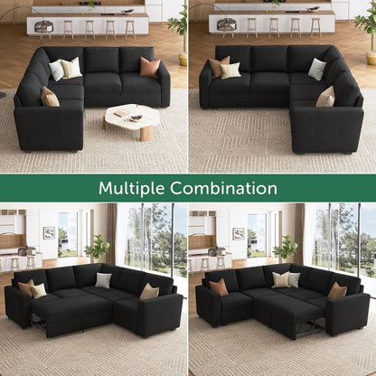 L-Shaped Modular Sleeper Sofa with Pull-Out Bed & Storage Seat - Convertible Sectional Couch for Living Room