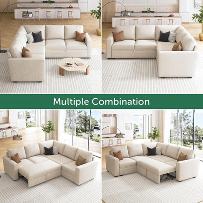 L-Shaped Modular Sleeper Sofa with Pull-Out Bed & Storage Seat - Convertible Sectional Couch for Living Room