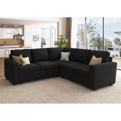 L-Shaped Modular Sleeper Sofa with Pull-Out Bed & Storage Seat - Convertible Sectional Couch for Living Room
