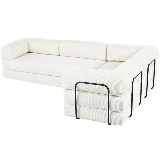 L-Shaped Modular Sofa Bed in Corduroy Fabric