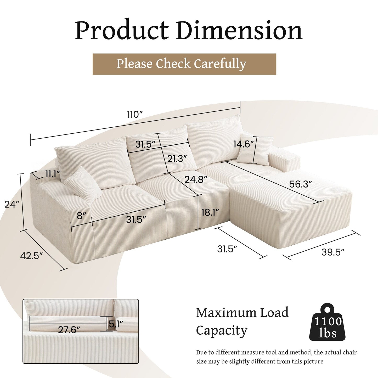 L-Shaped Sectional Sofa Ultra-Soft Deep Seat Modular Sofa