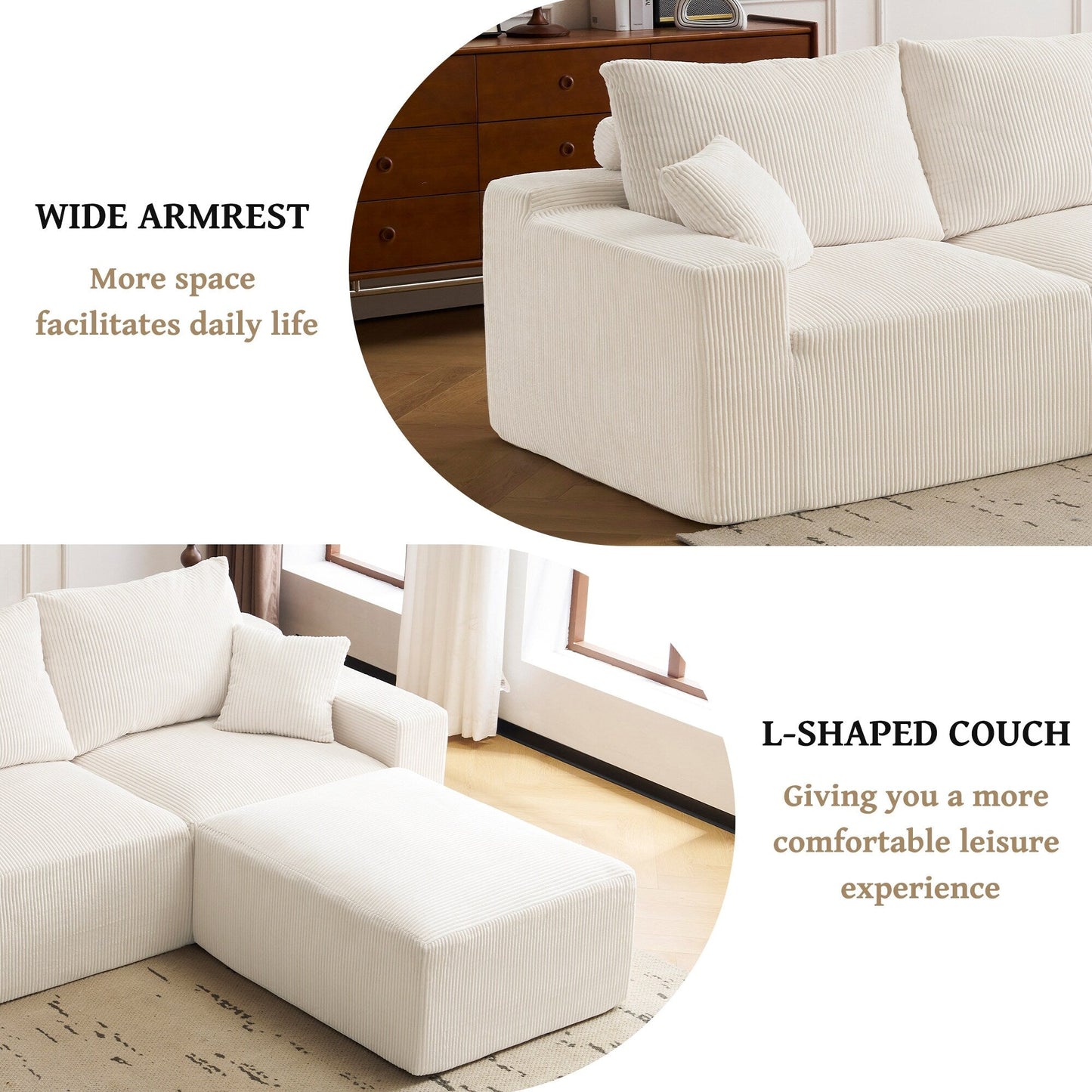 L-Shaped Sectional Sofa Ultra-Soft Deep Seat Modular Sofa