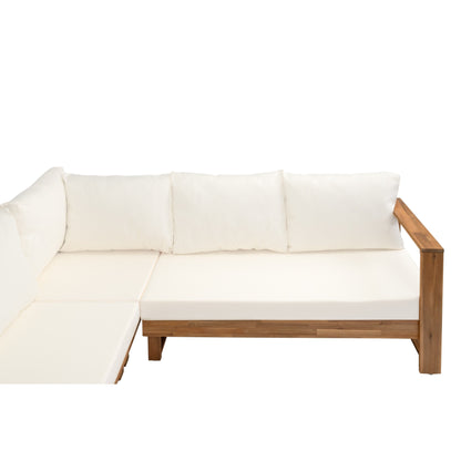 L-shape Sectional Sofa Set Patio Couch Set with Table, Wooden Lounge Chaise Sofa Outdoor 4-piece Conversation Sets