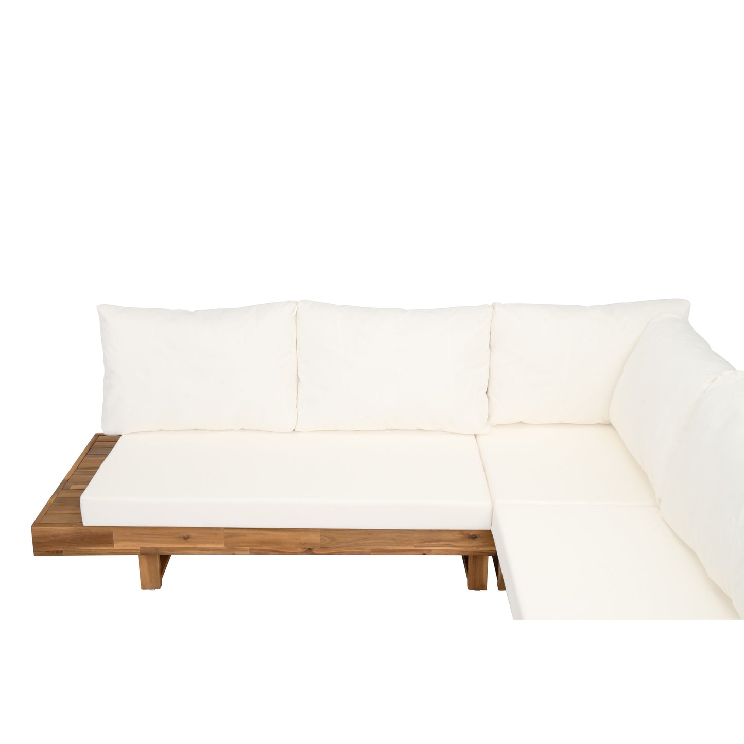 L-shape Sectional Sofa Set Patio Couch Set with Table, Wooden Lounge Chaise Sofa Outdoor 4-piece Conversation Sets