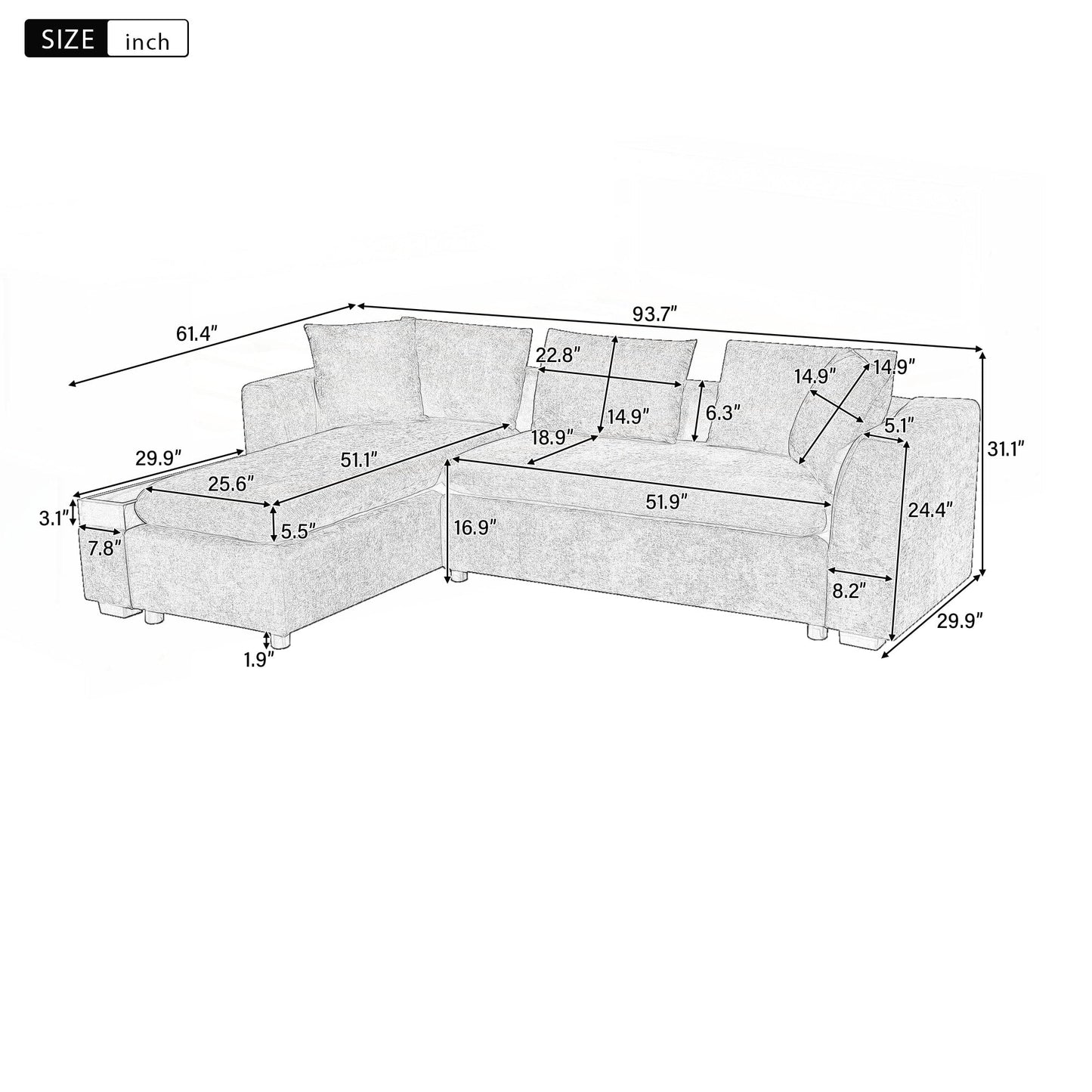 L-shaped Sofa Upholstered Sofa Couch