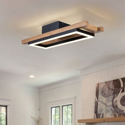 Integrated LED Rectangle Wood Semi Flush Mount Ceiling Light for Hallway Foyer