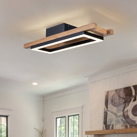 Integrated LED Rectangle Wood Semi Flush Mount Ceiling Light for Hallway Foyer
