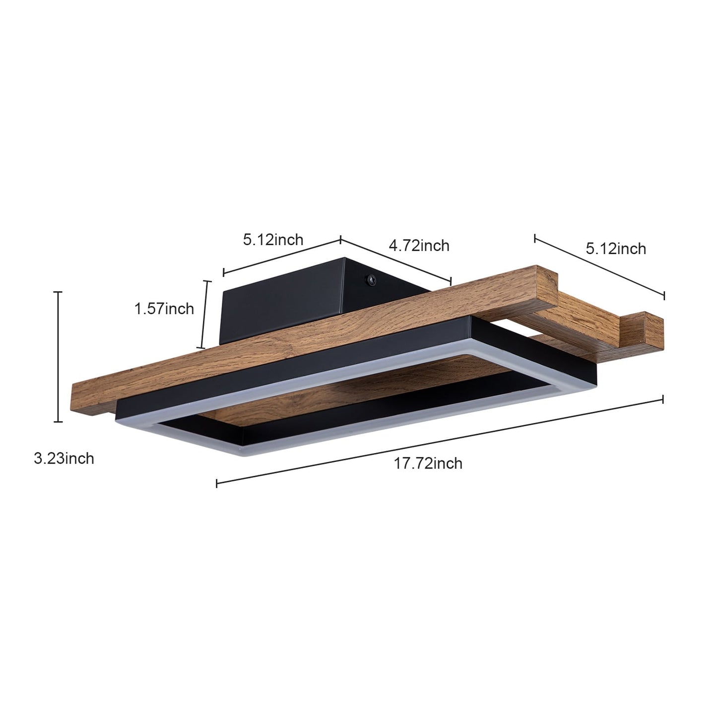 Integrated LED Rectangle Wood Semi Flush Mount Ceiling Light for Hallway Foyer