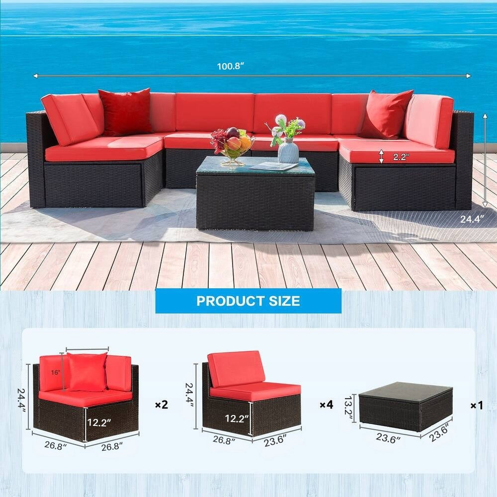 Lacoo 7 Pieces Outdoor Sectional Sofa Wicker Rattan Conversation Sets