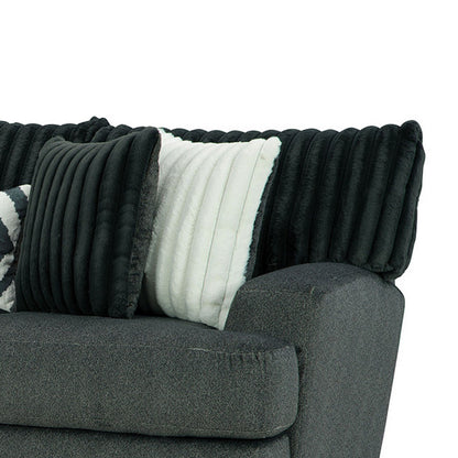 Laila Sofa, 5 Accent Pillows, 98 Inch Solid Wood, Dark Gray Chenille