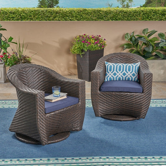 Larchmont Outdoor Wicker Swivel Chair (Set of 2) by Christopher Knight Home