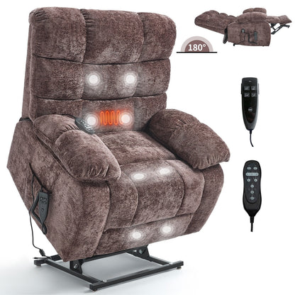 Large Dual Motor Chenille Power Lift Recliner Chair with Massage and Heat and Power-Remote, Infinite Position