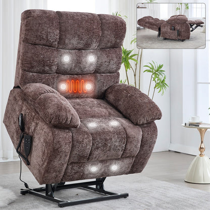 Large Dual Motor Chenille Power Lift Recliner Chair with Massage and Heat and Power-Remote, Infinite Position