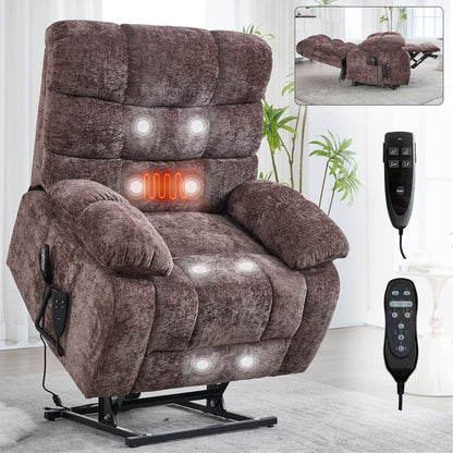 Large Dual Motor Chenille Power Lift Recliner Chair with Massage and Heat and Power-Remote, Infinite Position