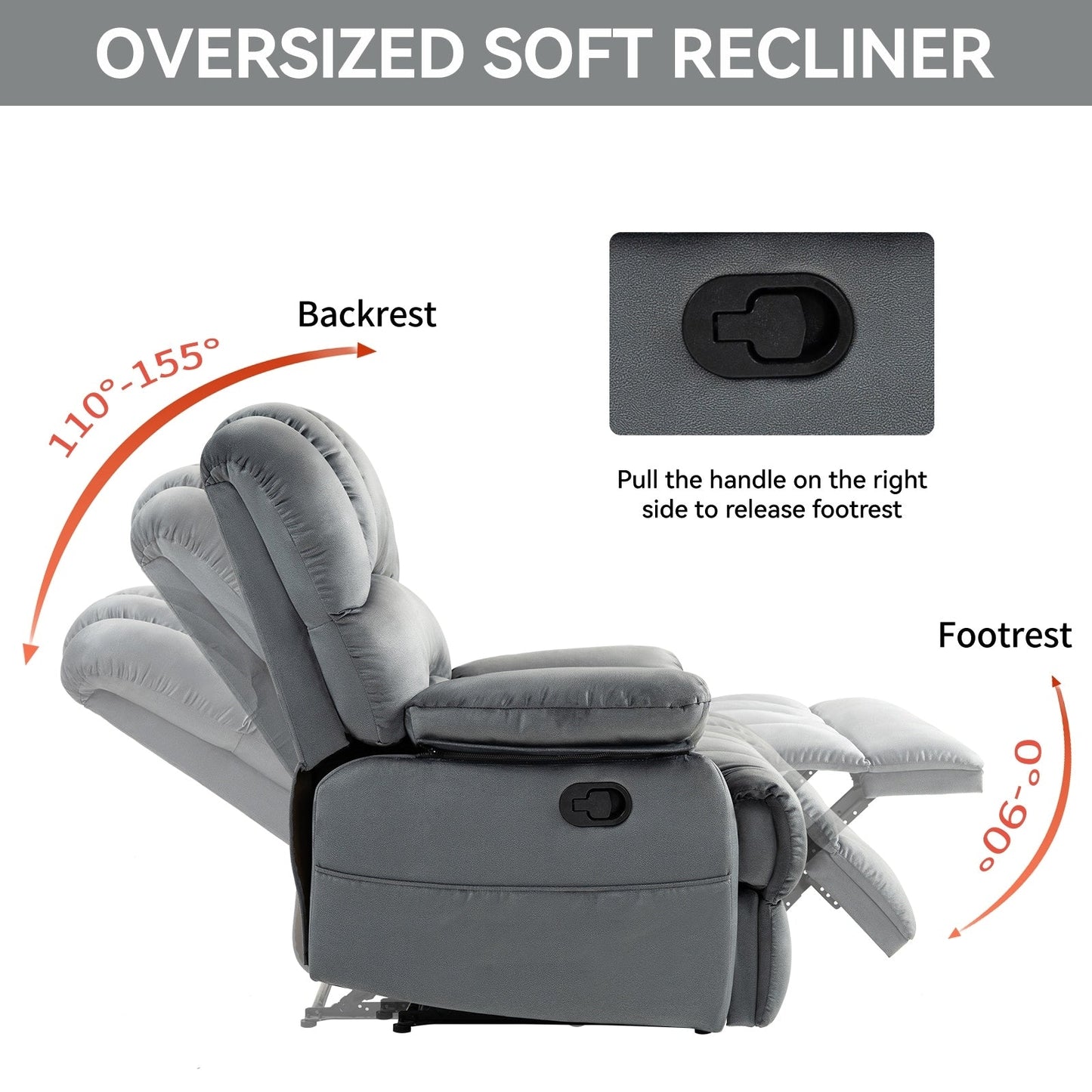 Large Fabric Manual Recliner Chair for Living Room
