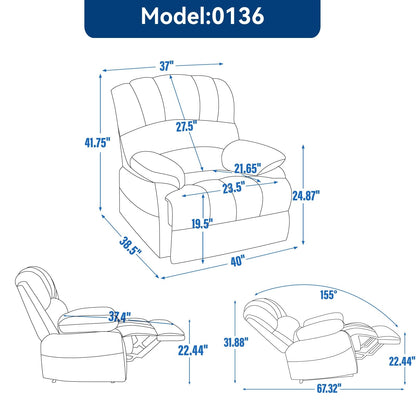 Large Manual Recliner Chair in Fabric for Living Room