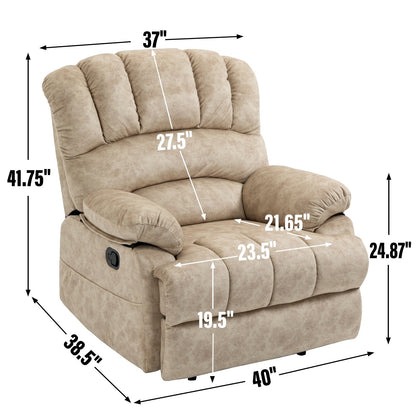 Large Manual Recliner Chair in Fabric for Living Room