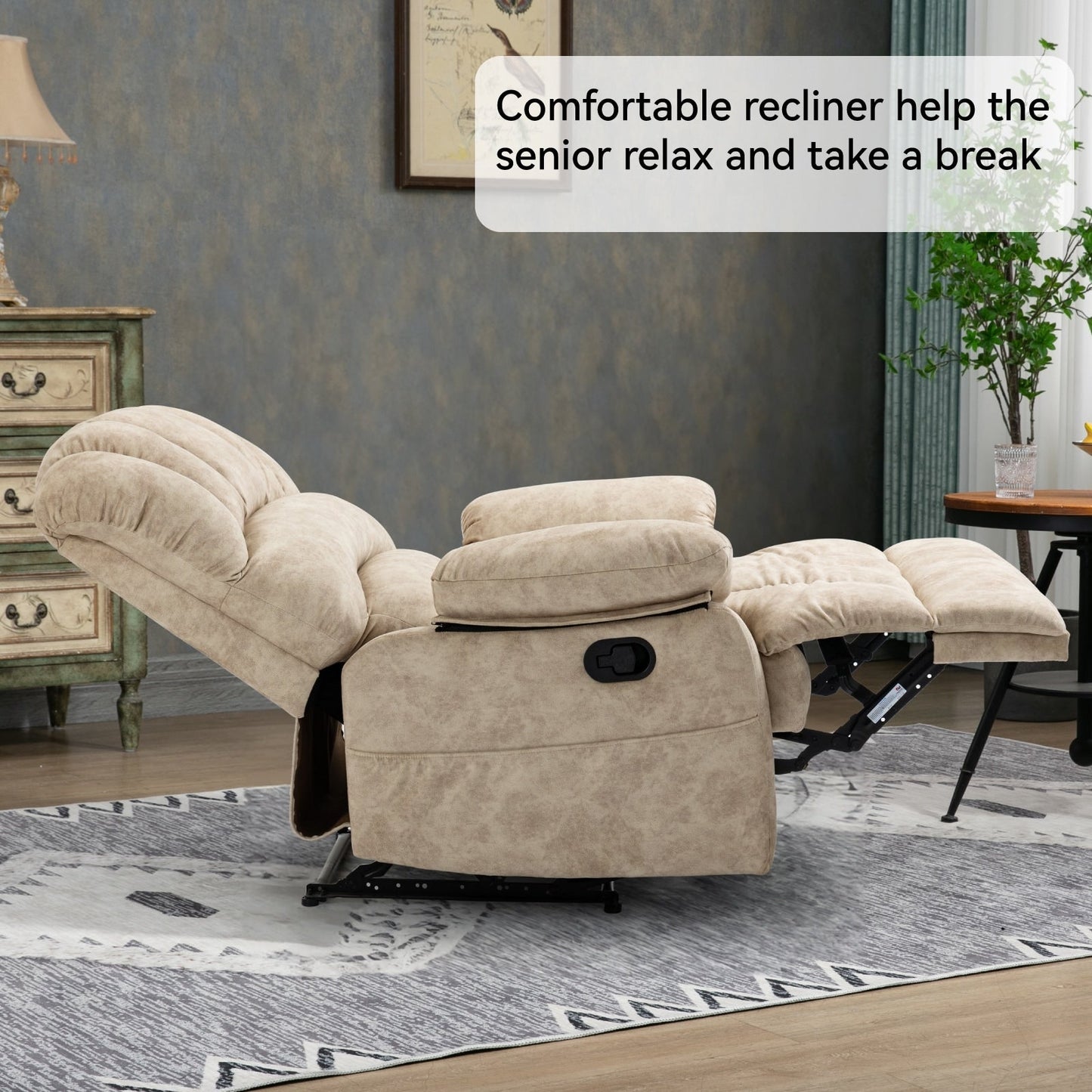 Large Manual Recliner Chair in Fabric for Living Room