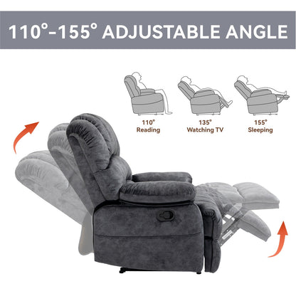 Large Manual Recliner Chair in Fabric for Living Room