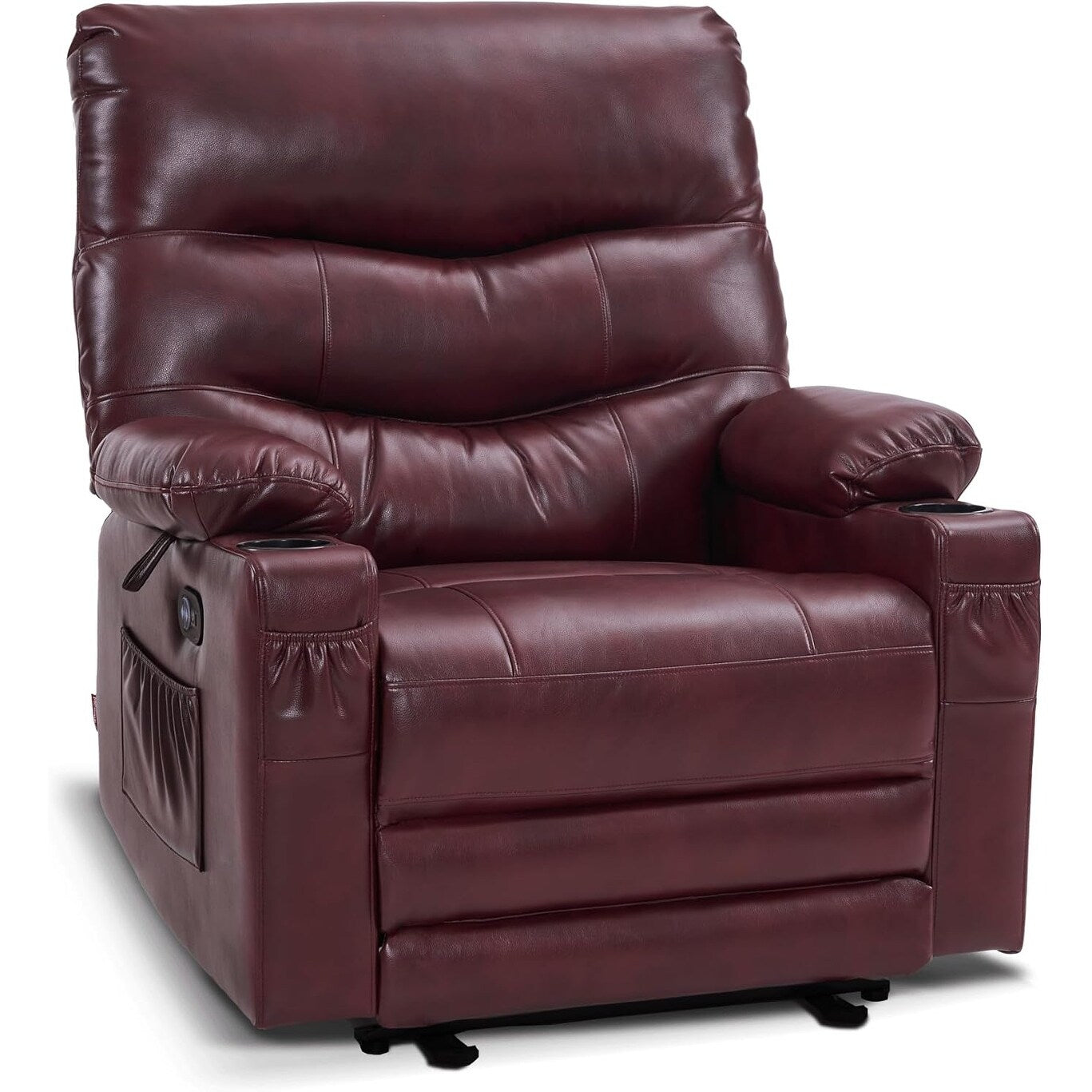 Large Power Faux Leather Recliner Chair with Heat and Massage, Cup Holder, USB Port