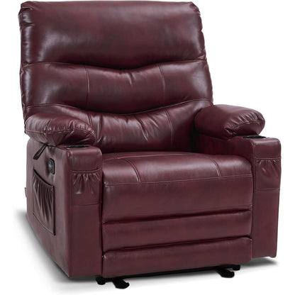 Large Power Faux Leather Recliner Chair with Heat and Massage, Cup Holder, USB Port