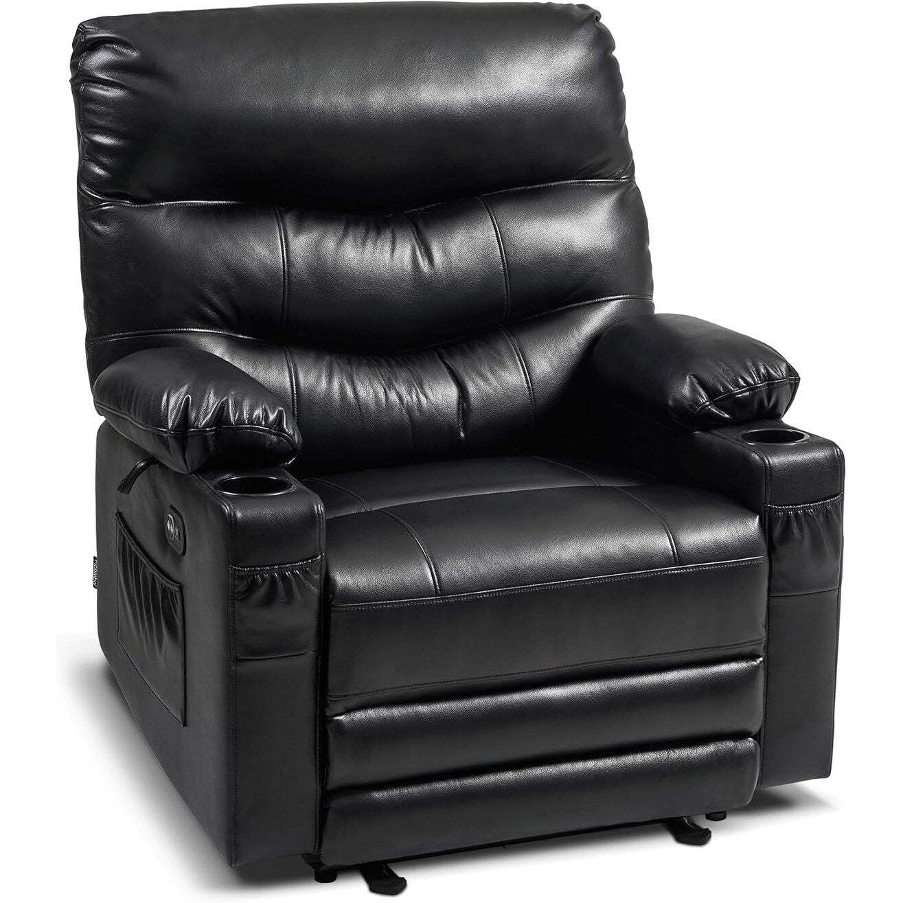 Large Power Faux Leather Recliner Chair with Heat and Massage, Cup Holder, USB Port