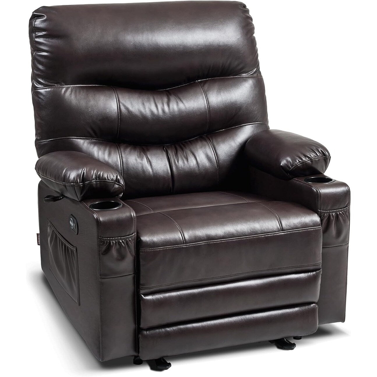 Large Power Faux Leather Recliner Chair with Heat and Massage, Cup Holder, USB Port
