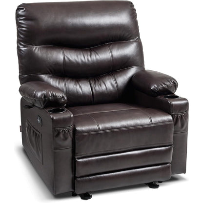 Large Power Faux Leather Recliner Chair with Heat and Massage, Cup Holder, USB Port
