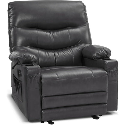 Large Power Faux Leather Recliner Chair with Heat and Massage, Cup Holder, USB Port