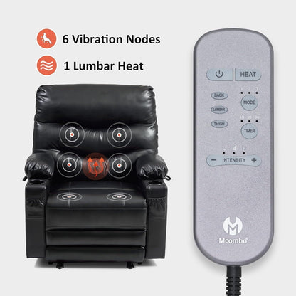 Large Power Faux Leather Recliner Chair with Heat and Massage, Cup Holder, USB Port