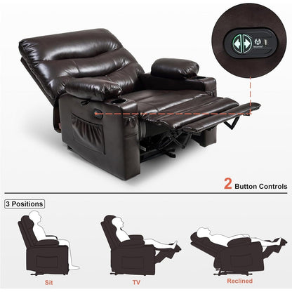 Large Power Faux Leather Recliner Chair with Heat and Massage, Cup Holder, USB Port