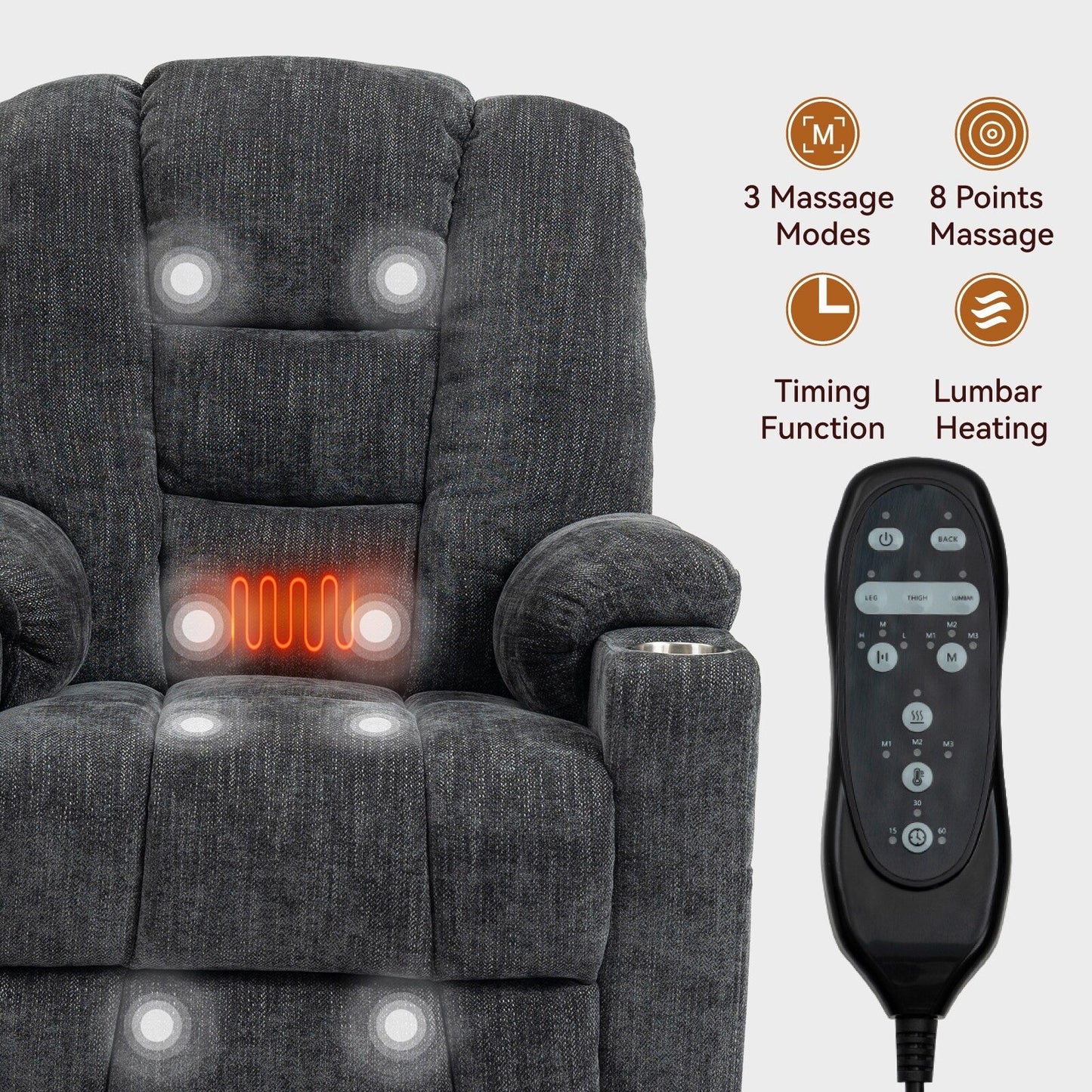 Large Power Lift Recliner Chair with Massage and Heat