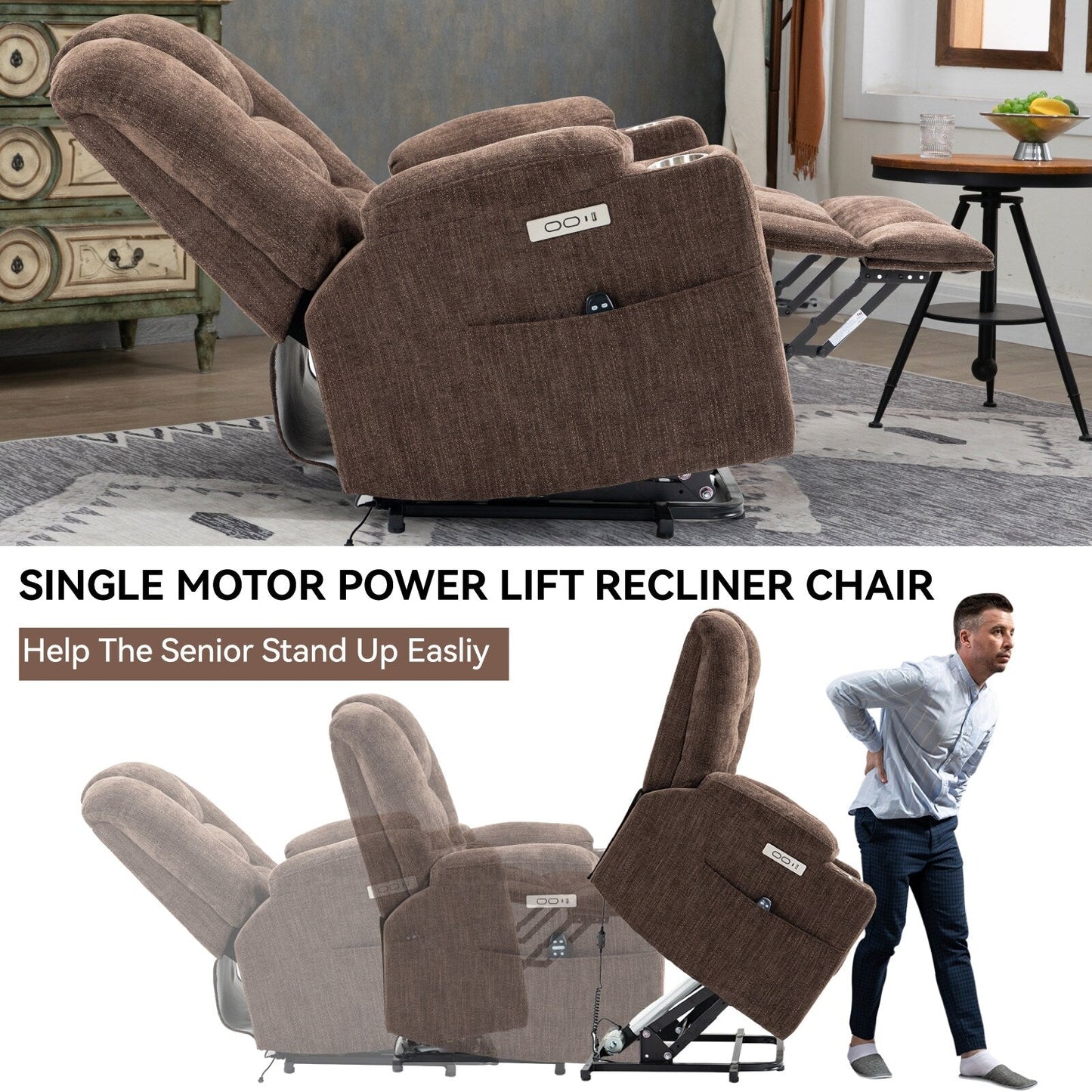 Large Power Lift Recliner Chair with Massage and Heat
