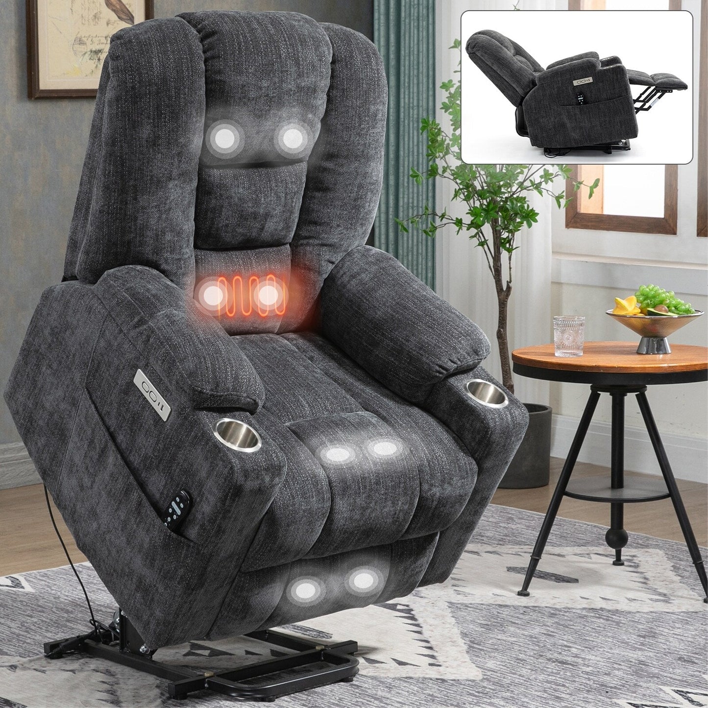 Large Power Lift Recliner Chair with Massage and Heat