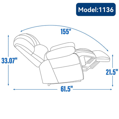 Large Size Dual Motors Power Lift Recliner with 8 Point Massage, Lumbar Heating, USB Ports and Side Pockets